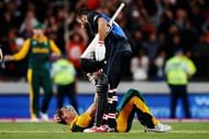 Grant Elliot offering a helping hand to Dale Steyn